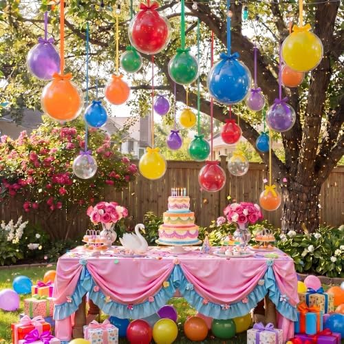 TaoBary 30 Set Rainbow Ceiling Hanging Decoration 22/18'' Colorful and Transparent Bobo Balloons Set with Satin Bows and Ribbons Bulk for Summer Back to School Birthday Wedding Party Decor - Image 2