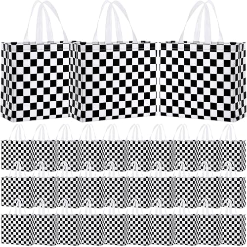 Abbylike 30 Pcs Checkered Racing Gift Bags Bulk, Large Reusable Tote Bags by Abbylike