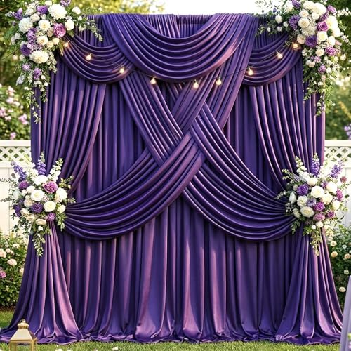10x12 ft Deep Purple Backdrop Curtains for Weddings, Birthdays and Photos by PartyVillage