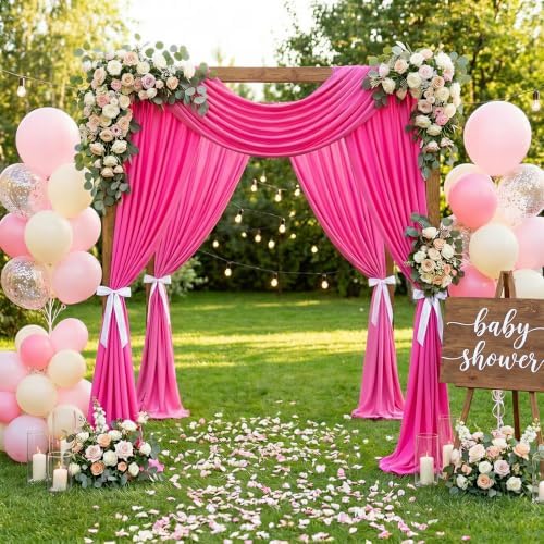 Fuchsia Backdrop Curtains 30ftx10ft Birthday Polyester Photo Drapes - Image 6