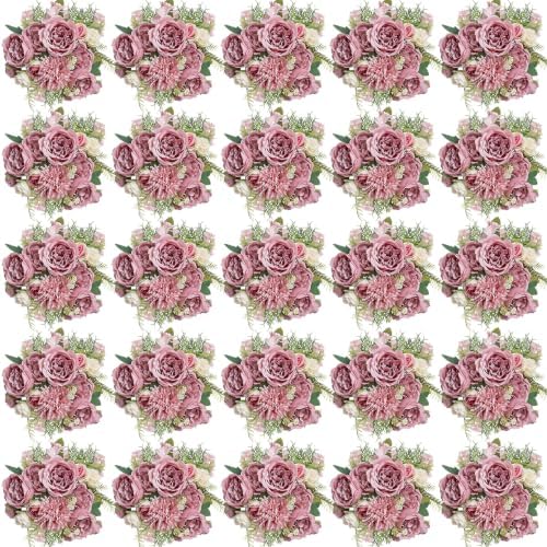 Peonies Artificial Flowers Bulk, 24 Bundles - Dusty Rose by Scawim