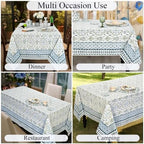 Ridhi Coastal Ikat Blue and Sage Green Hand Block Print Cotton Rectangle Tablecloth 54x54 inch Reusable Table Cover Decorative Everyday Use for Dining Room, Farmhouse, Home Gift for Spring, Summer - Image 5