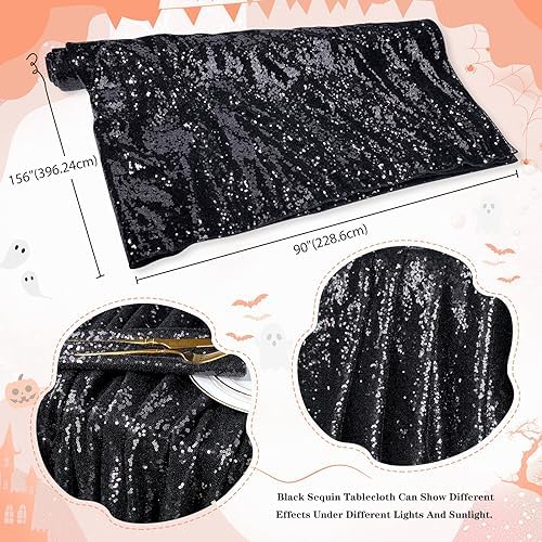 90x156 Inch Rectangle Sequin Tablecloth Glitter Black Wedding Table Linens - Image 4