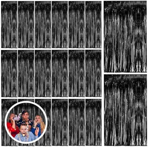 20 Pack Black Party Streamers Backdrop Tinsel Foil Fringe Curtains Halloween Party Decorations Birthday Wednesday Twilight Party Decorations Graduation Wizard Party Supplies by BOMSI