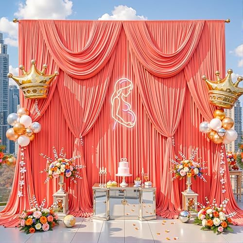 20x10ft Orange Backdrop Curtains for Parties Baby Shower Photo Wrinkle Free Polyester Photoshoot Curtains Drapes Backdrop for Birthday Party Wedding Graduation Photography Background 4 Panels 5x10FT - Image 4