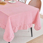 vctops Farmhouse Red Plaid Ruffle Table Cloth, Boho Cotton Linen Tablecloth, Washable Table Cover for Rectangle Table Baby Shower Kitchen Party Wedding Decor (Red A,55"x86") - Image 4