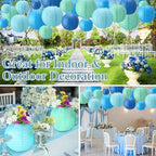 Treela 48 Pcs Paper Lanterns Party Decorations Round, Blue Series - Image 6