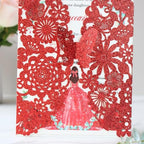 Hosmsua 50PCS Personalized Red Butterfly Invitation 5.12 x 7.3'' Laser Cut Lace Flora Quinceanera Invitation with Envelopes for Bridal Shower Sweet 16, XV Anos Birthday Invite (Red Glitter) - Image 5