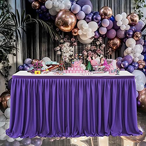 14ft Purple Table Skirt for Rectangle Tables Polyester Table Skirt Desk Skirts Ruffle Table Skirt Cloth for Birthday Party Banquet Purple Theme Party Wedding Bridal Shower Table Skirts - Image 7