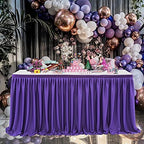 17ft Purple Table Skirt for Rectangle Tables Polyester Table Skirt Desk Skirts Ruffle Table Skirt Cloth for Birthday Party Banquet Purple Theme Party Wedding Bridal Shower Table Skirts - Image 5