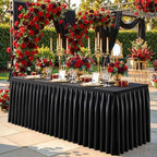 Black Polyester Table Cloths for Rectangle 4 Foot Tables, 2 Pack Wrinkle Free Tablecloths Stretchy Banquet Ruffle Fitted Table Cover Desk Skirt for Parties Wedding Birthday Baby Shower - Image 2