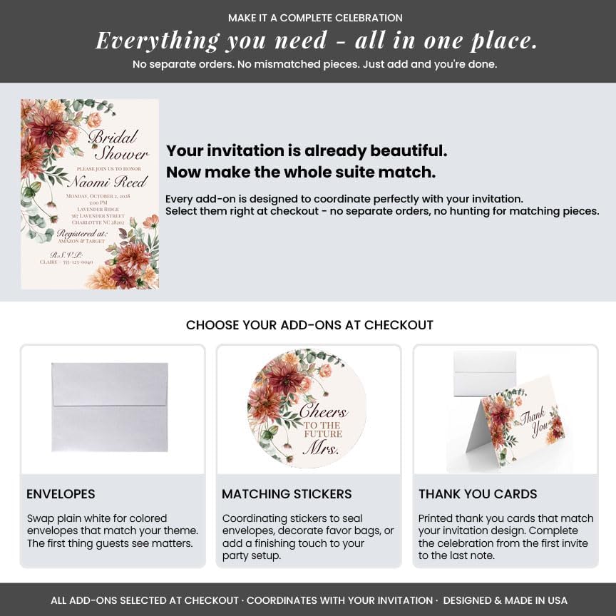 Amanda Creation Fall Bridal Shower Invitations Personalized for Her, 30 5x7 Bridal Shower Invitations with Envelopes, Rustic Burgundy Floral - Image 6