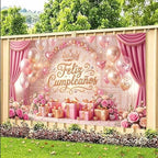 Feliz Cumpleaños Backdrop Pink Gold Balloon Crown Rose Gift Curtain Photo Background Banner for Women Girls Birthday Party Photoshoot 15X10ft - Image 6
