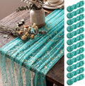 Shihanee 12 Pcs Teal Gold Gauze Table Runners Sheer Cheesecloth Runner by Shihanee