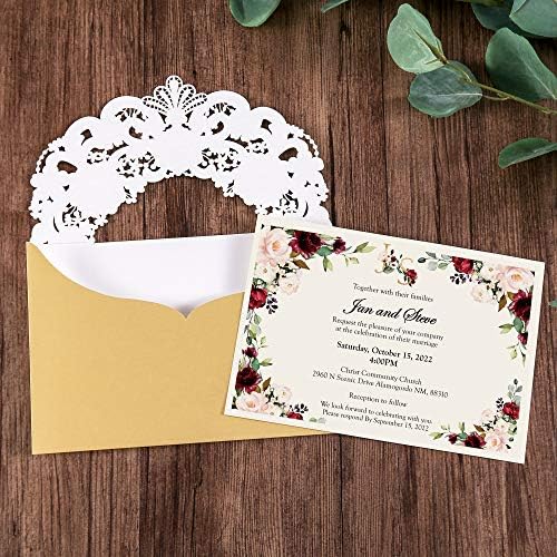 DORIS HOME 50pcs Gold BLANK Laser Cut Flora Lace invitation Cards with Envelopes for Wedding Invitations, Bridal Shower, Engagement, Birthday, Bachelorette Party, Baby Shower - Image 2