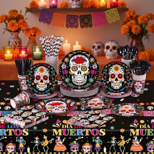 Ceenna 452 Pcs Day of the Dead Party Supplies Serve 50, Plates Napkins Cups - Image 4