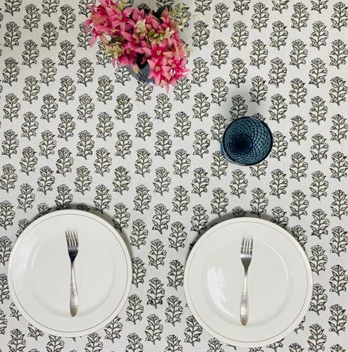Ridhi Evergreen Grace Hand Block Print Cotton Tablecloth 108x60 Inch - Image 3