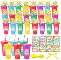 Honeydak 48 Sets Summer Tumbler Bulk 24 oz Plastic Tumbler Cup with Lids Straws and Greeting Card Beach Pool Plastic Cups Appreciation Gift for Summer Beach Pool Party Favors Prizes by Honeydak