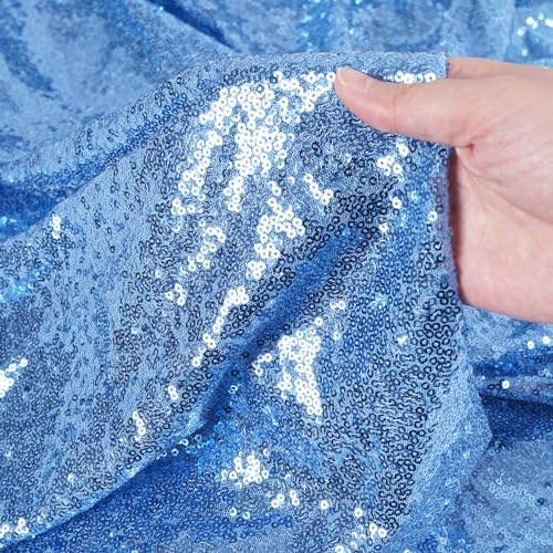 SquarePie Sequin Tablecloth 90x132 Inch Baby Blue for Wedding Party - Image 7