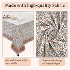 Ridhi Block Print Brown Meadow Vine Rectangle Cotton Tablecloth 108" x 70" Reusable Table Cover Decorative Everyday Use for Dining, Farmhouse, Home Gift for Spring, Easter, Valentine - Image 6
