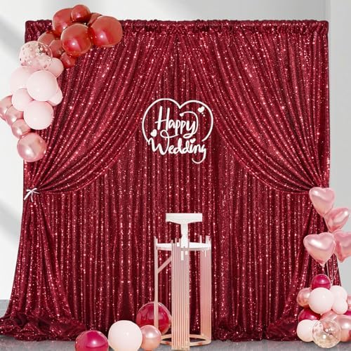 Burgundy Sequin Backdrop 2 Pcs 5FTx10FT Glitter Backdrop Curtains Birthday Party Decoration Photography Backgrounds Fabric Backdrop - Image 5