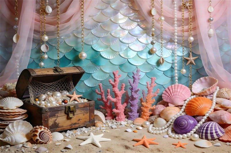 15x10ft Under The Sea Backdrop Mermaid Princess Castle Summer Ocean Backdrops for Photography Girl Birthday Party Decoration Banner Pearl Background Photo Studio Props by XMJJKUF