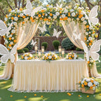 6 Pack 8ft Champagne Table Cloths Rectangle Tulle Tablecloth Fitted Champagne Tablecloths for 8 foot Rectangle Tables Spandex Table Covers for Parties Wedding Birthday Buffet Banquet Desk Tables Skirt - Image 2