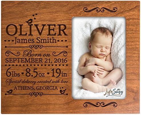 LifeSong Milestones Personalized New Baby Picture Frame | Birth Announcement Nursery Wall Décor | Baby Boy Room Frame - Cherry by LifeSongMilestones