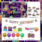 Rainbow Leopard Birthday Party Decorations Cheetah Happy Birthday Backdrop Banner Cake Topper Neon Leopard Table Decor Hanging Swirls Neon Print Sash Jungle Animal Wild Party for Women - Image 6