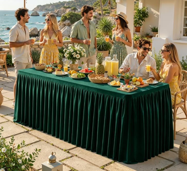 Green Polyester Table Cloths for Rectangle 8 Foot Tables, 6 Pack Wrinkle Free Tablecloths Stretchy Banquet Ruffle Fitted Table Cover Desk Skirt for Parties Wedding Birthday Baby Shower - Image 7