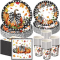 Funnymoom 250 Pcs Pumpkin Fall Paper Plates and Napkins Cups Serves 50 by Funnymoom