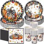 Funnymoom 250 Pcs Pumpkin Fall Paper Plates and Napkins Cups Serves 50 by Funnymoom