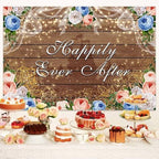 20x10ft Happily Ever After Backdrop Castle Princess Boho Wood Floral Wedding Party Background White Blue Golden Rose Bridal Shower Retirement Party Decorations Banner Photo Props - Image 5