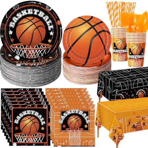 Potchen 452 Pcs Basketball Plates Napkins Party Supply, Black Orange by Potchen