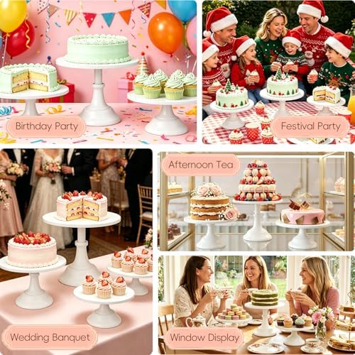 3 PCS White Round Cake Stand Set, Multi Size Metal Cupcake Holders Stand for Birthday Wedding Banquets, Pastry Display Holders for Holiday Party Dessert Display Table Decor (8"/10"/12" Plate) - Image 6