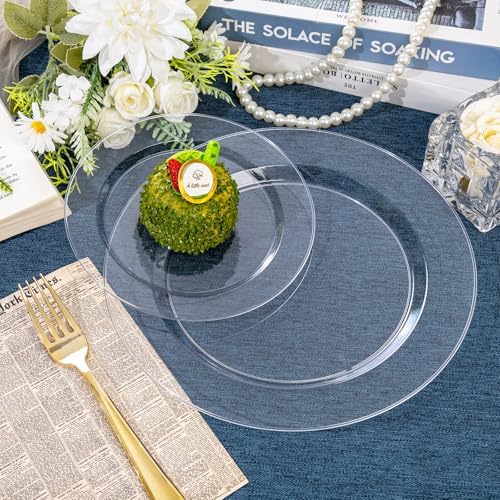 FLOWERCAT 200PCS Clear Plastic Plates Disposable Plates for Party - Clear Bulk Plastic Plates - 100 10" Dinner Plates and 100 7" Salad Plates for Weddings, New Year,Christmas Parties and Events - Image 4