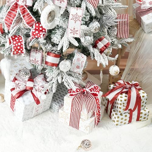 MAYREEL 2.5 Inch Red and White Christmas Ribbon Wired Candy Cane for Christmas Trees Wreaths Tree Toppers Crafts Home Decor Gift Wrapping 6 Rolls Total 36 Yards - Image 6
