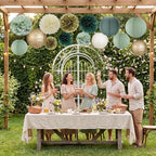 Aptliton 30 Pcs Sage Green Gold White Tissue Paper Pom Poms & Lanterns - Image 2