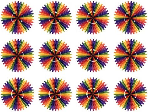 Beistle 12-Piece Tissue Fans in Rainbow, Decorative Ceiling/Wall Hanging for Birthday, Bridal/Baby Shower, Anniversary, Events, Parties, 25" by Beistle
