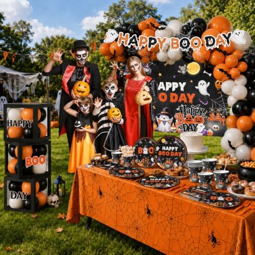 254Pcs Halloween Birthday Party Decorations, Happy Boo Day Decorations Kit with Happy Booday Banner Balloon Plates Napkins Cake Toppers and Stickers for Birthday Ghost Party - Image 5