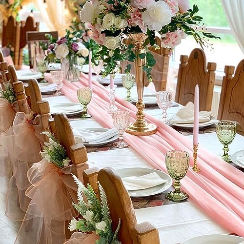 10 Pack 10ft Baby Pink Chiffon Table Runners Wedding Table Runner Sheer Romantic Tulle Table Runner for Christmas Wedding Bridal Tea Party Baby Shower Birthday Party Table Decorations(120 x 12 in) - Image 5