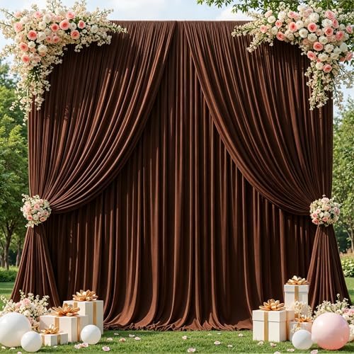 20x10ft Brown Backdrop Curtains for Wedding Parties Wrinkle Free Photo Backdrop Drapes for Photography Birthday Baby Shower Soft Fabric Party Backgournd for Photoshoot 5x10ft, 4 Panels by Partisky