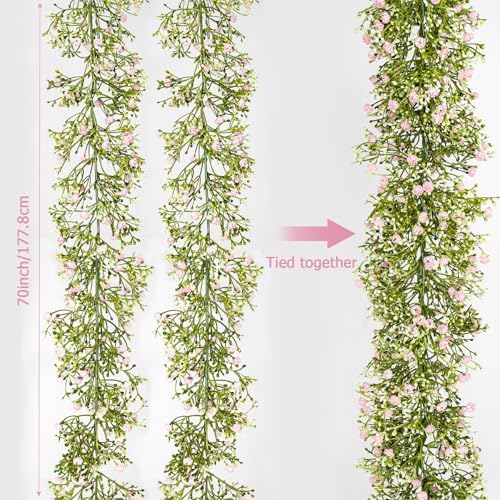 2 Pcs 5.8ft Artificial Baby Breath Flower Vines, Babys Breath Artificial Flowers Real Touch Faux Gypsophila Hanging Fake Baby's Breath Garlands for Wedding and Baby Shower Decor（Pink） - Image 3