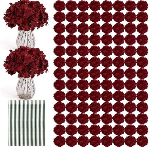 Auihiay 204Pcs Burgundy Hydrangea Artificial Flowers Bulk, Silk Hydrangeas by Auihiay