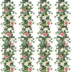 TOCHGREEN 4 Pack Artificial Eucalyptus Flower Garland with White Pink Roses by TOCHGREEN