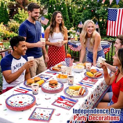 Funnymoom 218 Pcs Patriotic Floral Party Decorations Paper Plates Serve 24 - Image 5