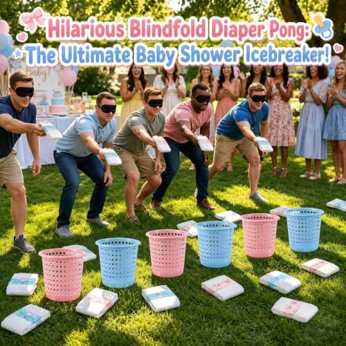 6 Sets Blindfold Diaper Pong Baby Shower Game, 48 Diapers 6 Bins And 6 Blindfolds Funny Baby Shower Diaper Toss Dirty Diaper Game for Gender Reveal Wedding Party Guests Activities - Image 6