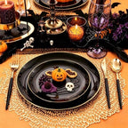 Supernal Black and Gold Plastic Plates,Heavy Duty Disposable Dinnerware Set - Image 5