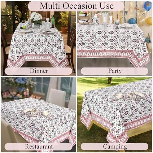 Ridhi Hand Block Print Ruby Red Rectangle Cotton Tablecloth 190" x 72" Reusable Table Cover Decorative Everyday Use for Dining, Farmhouse, Home Gift for Spring, Easter, Summer - Image 5