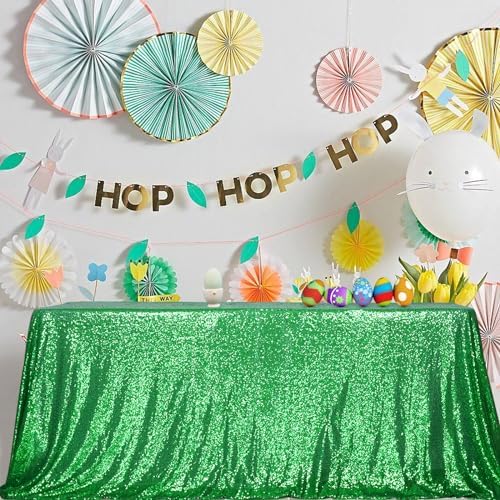 SquarePie Sequin Tablecloth 90x132 Inch Green for Wedding Party - Image 3